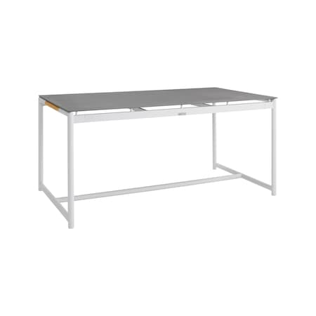Armen Living Royal White Aluminum and Teak Outdoor Dining Table with Stone Top 840254332812